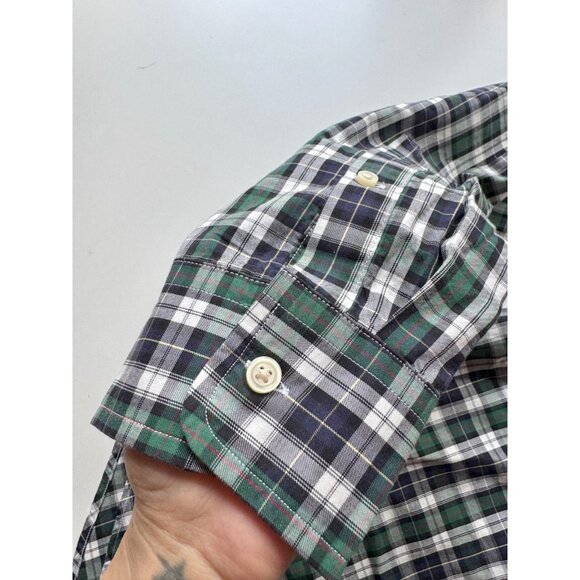 CLUB MONACO Navy Green Check Cotton Slim Fit Button Down Oxford Shirt, Size L - Picture 7 of 12